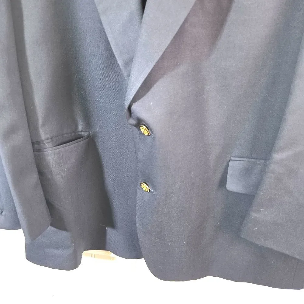 Botany 500 Mens Blazer Jacket 46R Navy Blue Vintage Made USA Sport Coat Gold